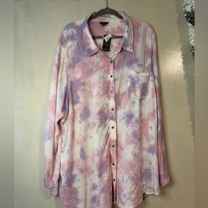 NWTTorrid Lizzie Rayon Twill Button-Up Long Sleeve Shirt 5X cotton candy tie dye